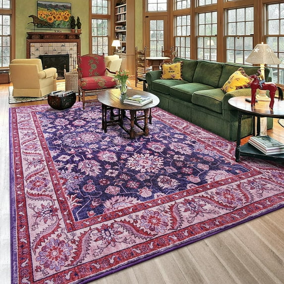 Lochas Vintage Floral Rugs Soft Accent Area Rug Fluffy Carpet for Bedroom Living Room Home Decor,5'x7',Red & Blue