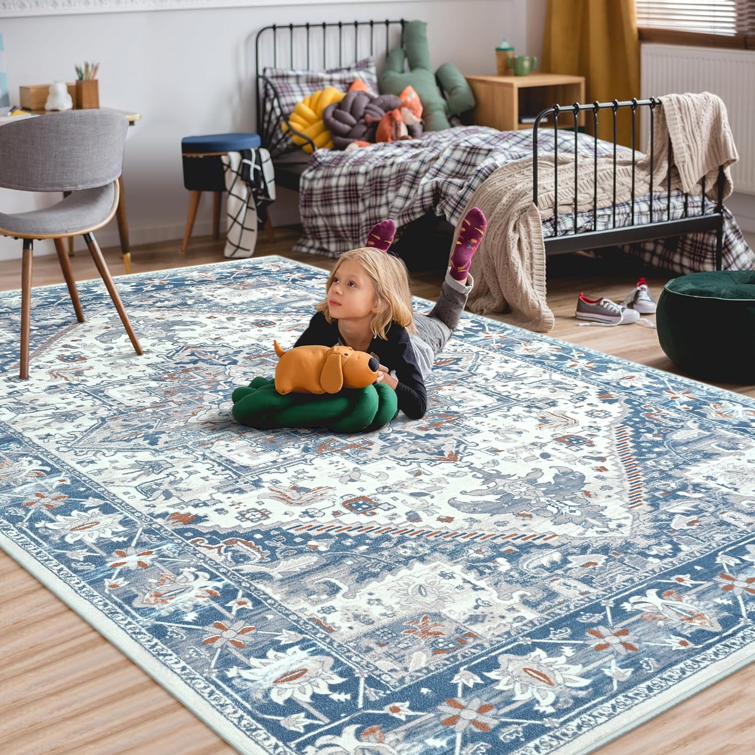 Lochas Vintage Floral Rugs Soft Accent Area Rug Low-Pile Carpet for Living Room Bedroom Home Decor,10'x14',Beige