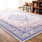 Lochas Vintage Floral Rugs Soft Accent Area Rug Low-Pile Carpet for Living Room Bedroom Home Decor,4'x6',Blue