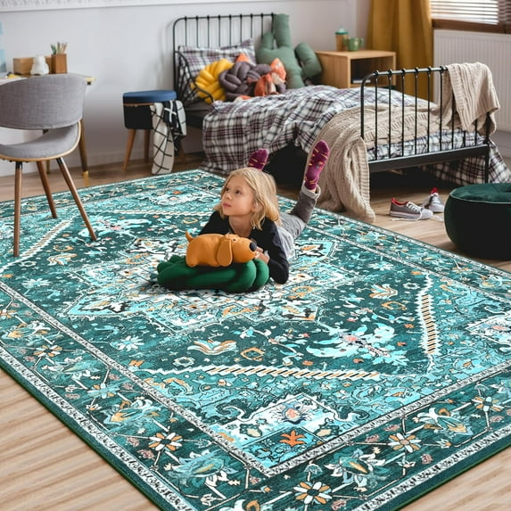 Lochas Vintage Floral Rugs Soft Accent Area Rug Low-Pile Carpet for Living Room Bedroom Home Decor,4'x6',Green