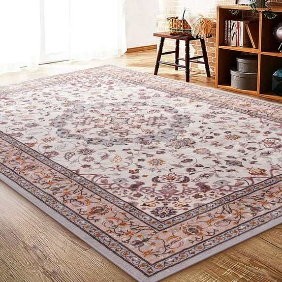Lochas Vintage Floral Rugs Soft Accent Area Rug Low-Pile Carpet for Living Room Bedroom Home Decor,4'x6',Khaki