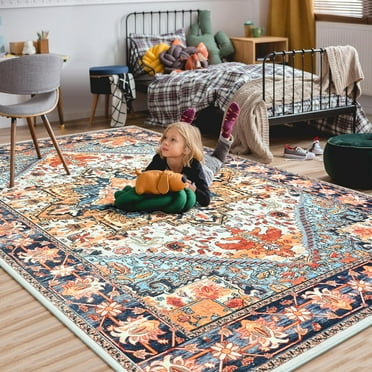 Lochas Vintage Floral Rugs Soft Accent Area Rug Low-Pile Carpet for Living Room Bedroom Home Decor,4'x6',Orange