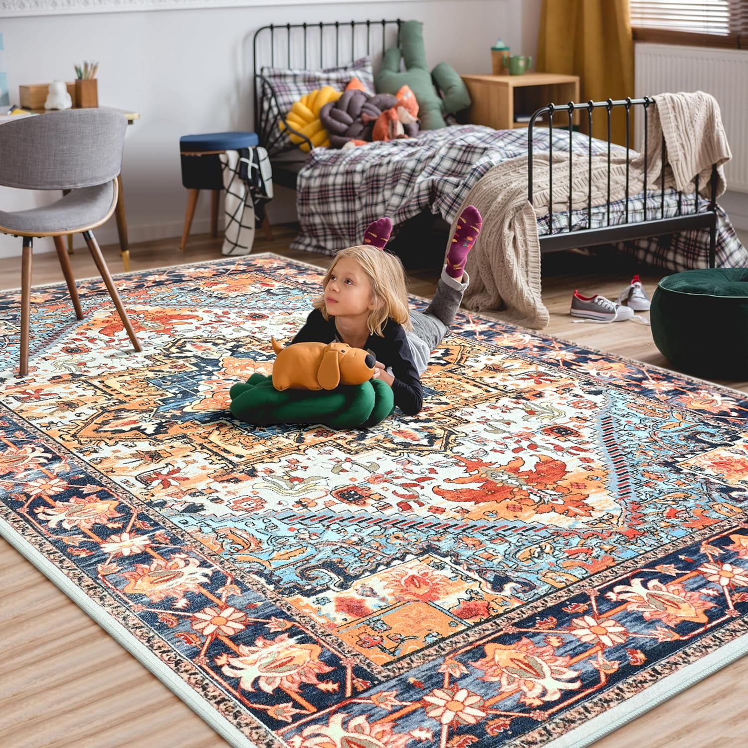 Lochas Vintage Floral Rugs Soft Accent Area Rug Low-Pile Carpet for Living Room Bedroom Home Decor,6'x9',Orange