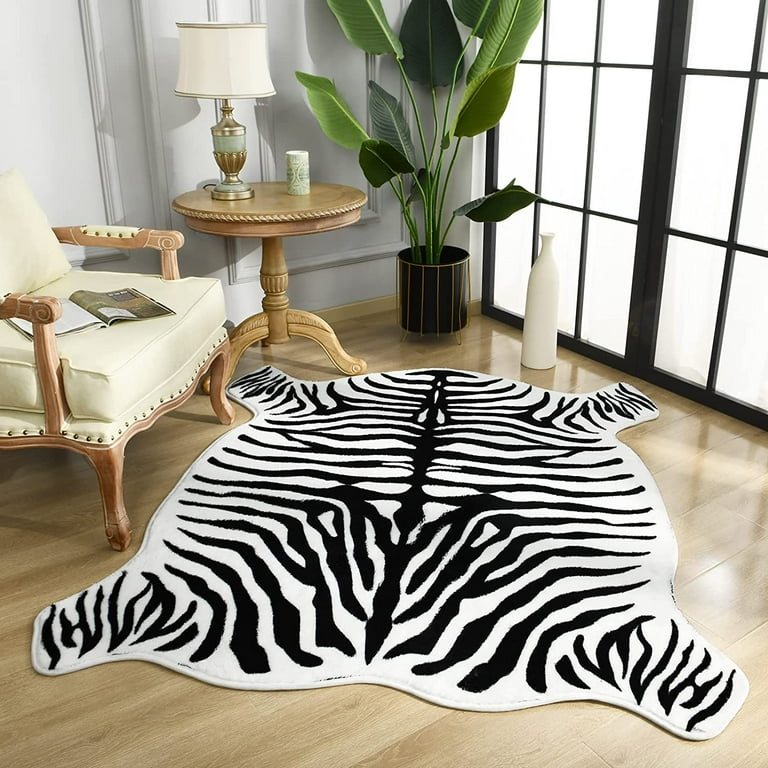 Lochas Zebra Print Faux Hide Rug Fluffy Animal Printed Area Rugs