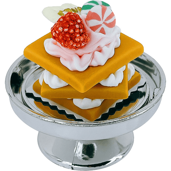 Loches Lynn K1126 Artificial Handcrafted Mini Fake Raspberry Creme Cookies Cake with Silver Stand Plate + Dome, Gift Home Decor, Refrigerator Magnet, Model, Replica