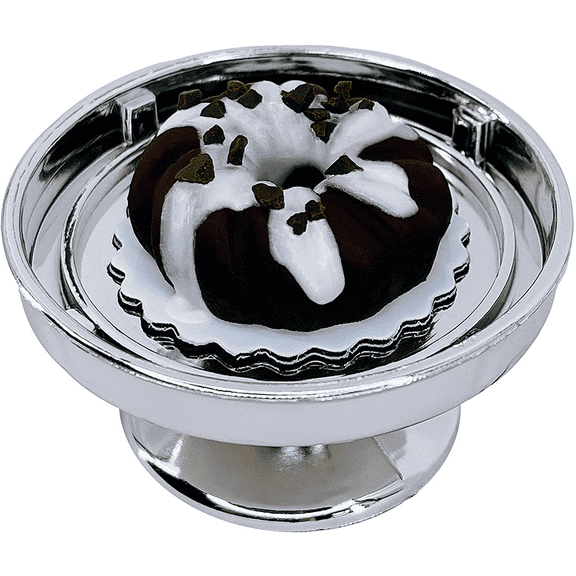 Loches Lynn K1148 Artificial Handcrafted Mini Fake Matcha Chocolate Frosting Donut Cake with Silver Stand Plate + Dome, Gift Home Decor, Refrigerator Magnet, Model, Replica