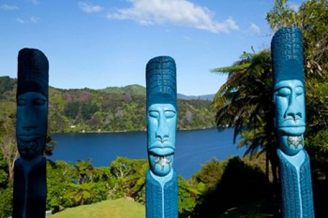 Lochmara Lodge Marlborough Sounds New Zealand Canvas Art - Douglas Peebles DanitaDelimont (29 x 19)