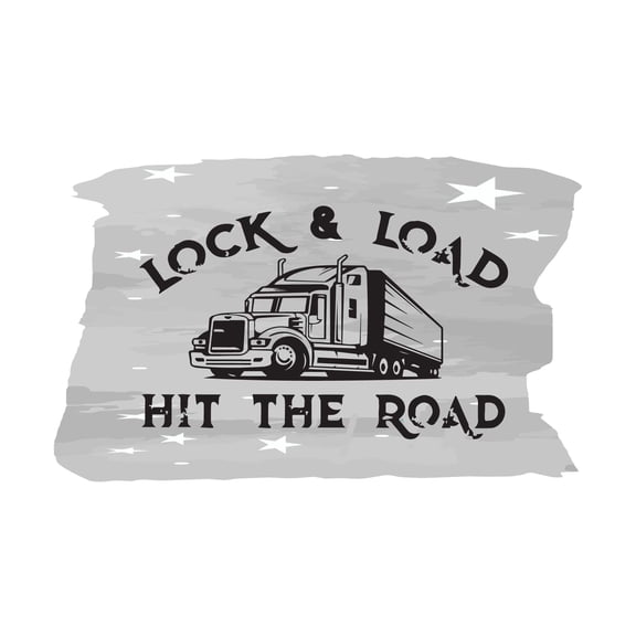 Lock And Load Hit The Road Big Truck Trailer Quote Silhouette Vinyl Wall Art Wall Art Sticker Designs Vinyl Stickers For Home House Walls Rooms Windows Bedroom Decoration Size (12x12 inch)