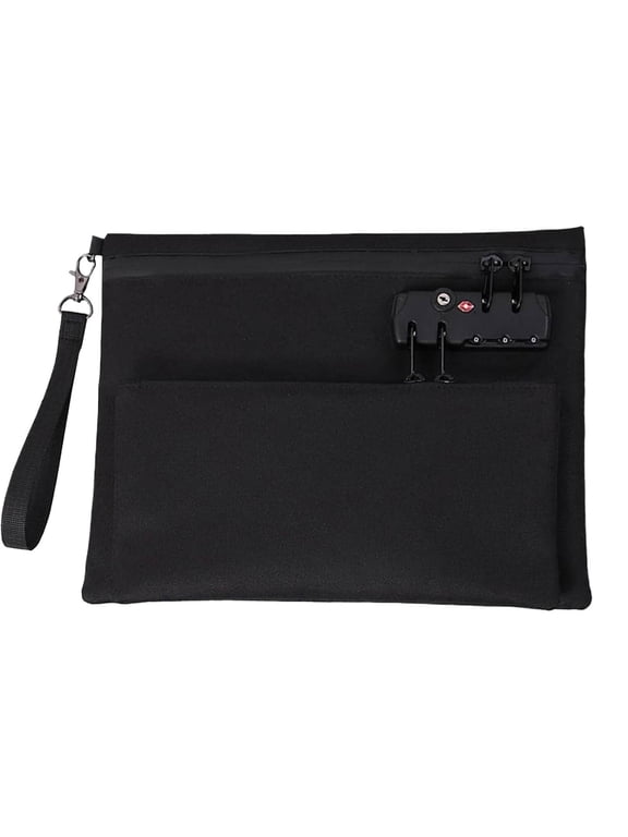 Lock Bag, Money Bag with Lock, Black Locking Cash Pouch, Double Layer Valuable Storage Bag, Notary Supplies Document Holder, Safe Storage Wallet for Travel Passports Valuables, 1 Pack