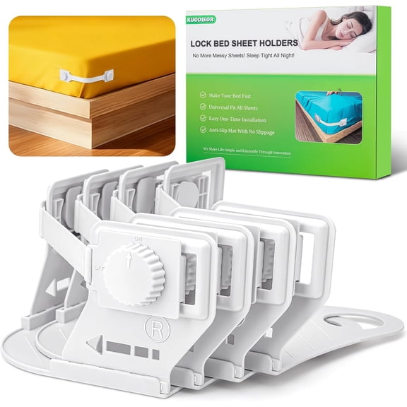 Lock Bed Sheet Holders for Corners, Patented Sheet Straps with Anti-Slip Pads & Knob Locks to Keep Sheets Tight & Neat,