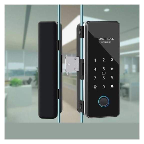 Lock Bluetooth Smart Glass Door Lock with Remote Unlock,Fingerprint, Password Time Attendance Record
