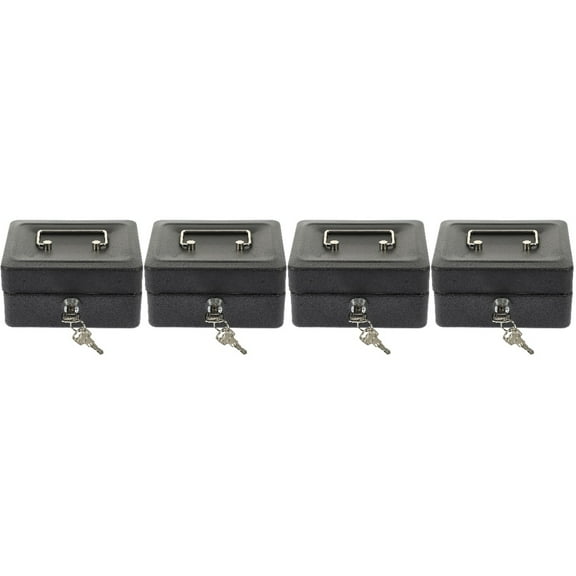 LULULION Portable Safe Box Black Metal Cash Holder with Key Lock for Storage 4Sets