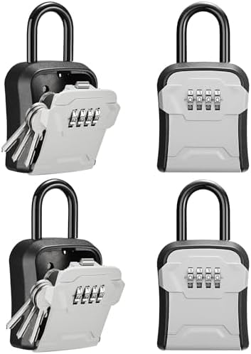 Lock Box, Key Lock Box Wall Mount & Portable Combination Lockbox with Resettable Code, Security Lockbox for Outside House Keys, Apartment Realtors Spare Keys Storage (4 Pack, Gray)