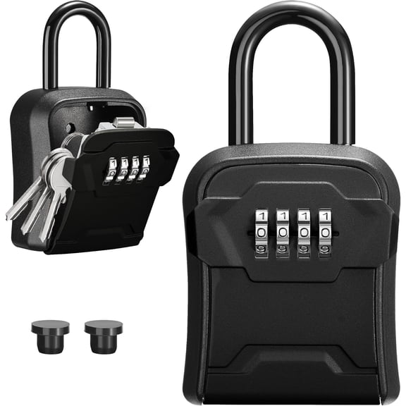 Lock Box, Key Lock Box Wall Mount & Portable Combination Lockbox with Resettable Code, Security Lockbox for Outside House Keys, Apartment Realtors Spare Keys Storage (1 Pack, Pure Black)