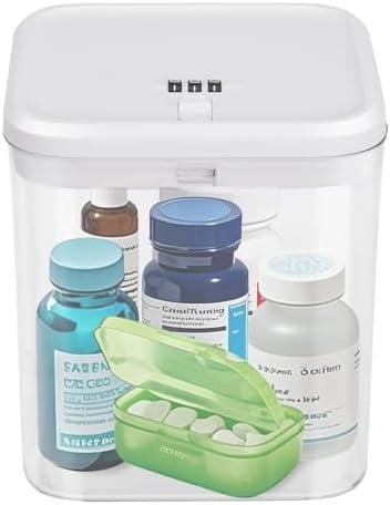 Lock Box for Medicine & Snacks - Childproof Storage Box with Combination Lock, Secure Organizer for Pills, Fridge Food, Phone, Vitamins | Portable Safe for Home, Office, Travel (5.5x5.5x6.3in)