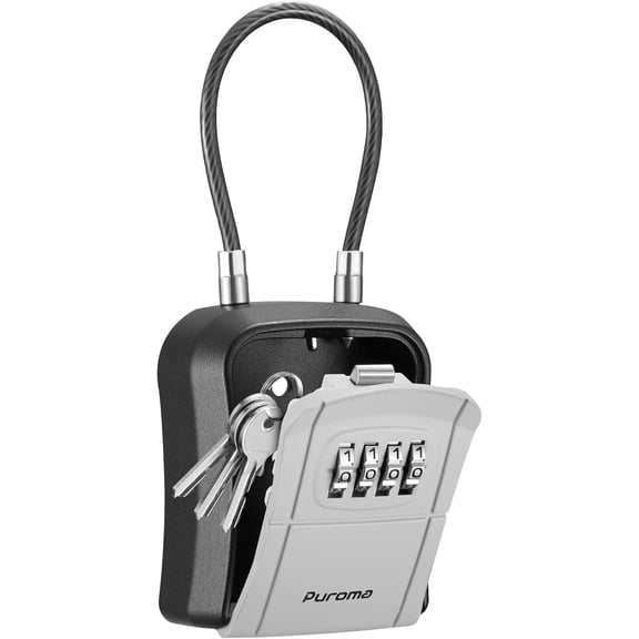 Lock Box, Portable Key Lock Box with Removable Cable Handle, Resettable Combination Lockbox Wall-Mounted Key Lockbox for House Key, Home, Office, Apartment Warehouse Key Storage (1 Pack, Grey)