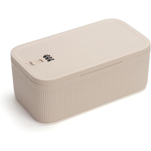 Lock Box with Code, Lockable Storage Box, Small Lock Box for Medication Safe/Personal Items//Office/Dorm, Navy Grey, Beige