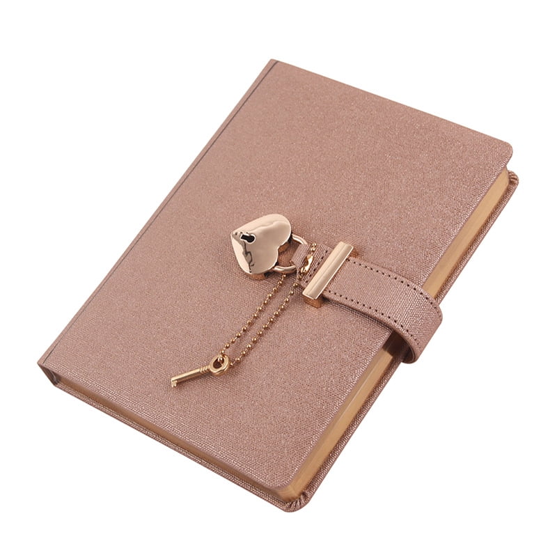 Lock Diary with Keys, B6 PU Leather Journal Notebook with Heart Lock, Lined Writing Journal with 144 Sheets for Personal Writing and Daily Use,Gold
