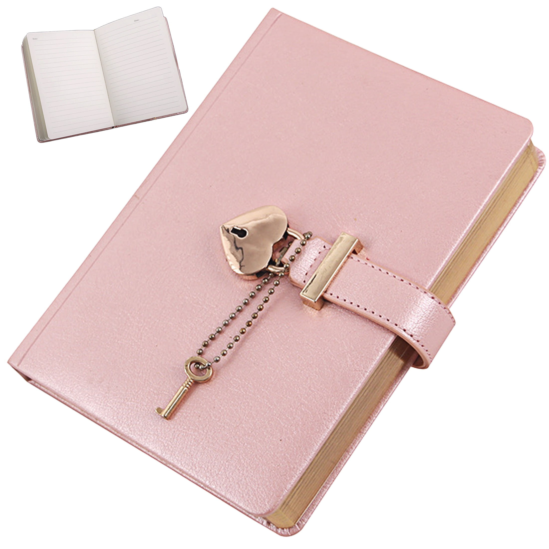 Lock Diary with Keys, B6 PU Leather Journal Notebook with Heart Lock, Lined Writing Journal with 144 Sheets for Personal Writing and Daily Use,Pink