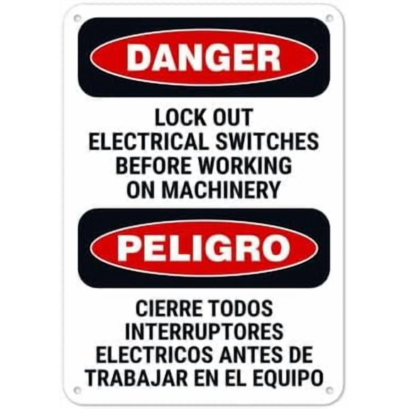 Lock Out Electrical Switches Before Working On Machinery Bilinguan OSHA Sign Signs Metal Sign NO.27913 Metal Tin Sign 8x12 Inch - Clear Warning for Home & Business Use