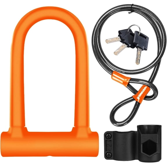 Lock - Heavy Duty Anti U Lock with 5ft Steel - 17mm Shackle Bicycle U-Locks with & Sturdy Mounting Bracket for Road, Mountain, Electric
