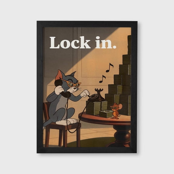 Lock In Digital Retro Cartoon Money Hustle Grind Motivational Cool Cat Art Office Poster Unframed Paper Print