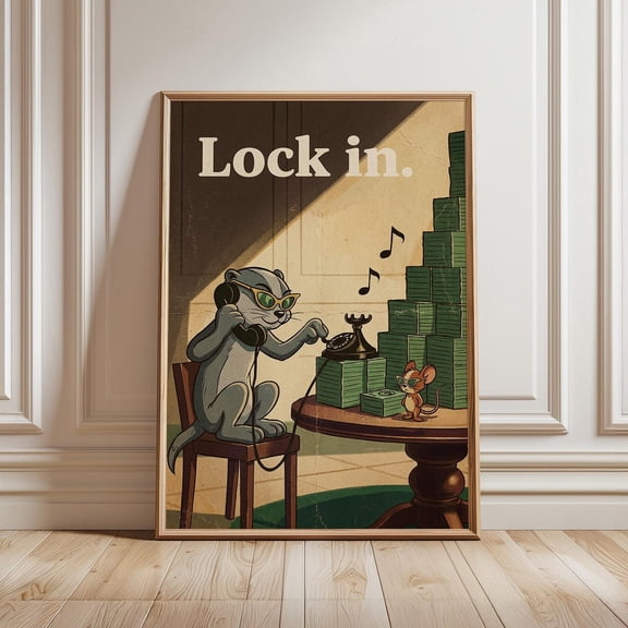 Lock In Money Cartoon Wall Art Print, Unframed Paper Poster 8x10in