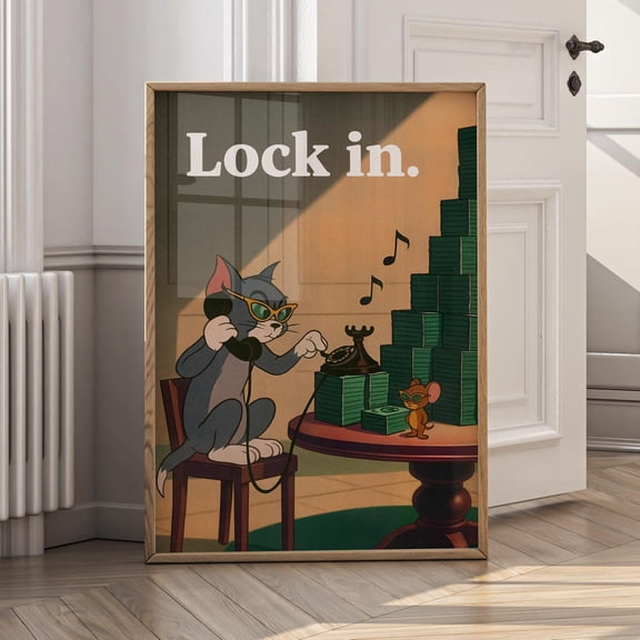 Lock In Money Cartoon Wall Art Print, Unframed Paper Poster 8x10in