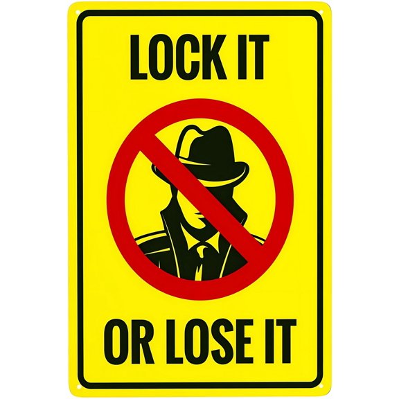 Lock It Or Lose It Metal Sign - 8"x12" Security Tin Warning Sign, Theft Prevention Decor for Street Business Home Outdoor Indoor