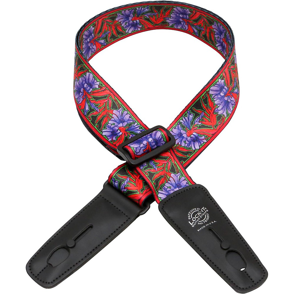 Lock-It Straps Bob Masse Rock Art Leather End Guitar Strap Purple Flowers