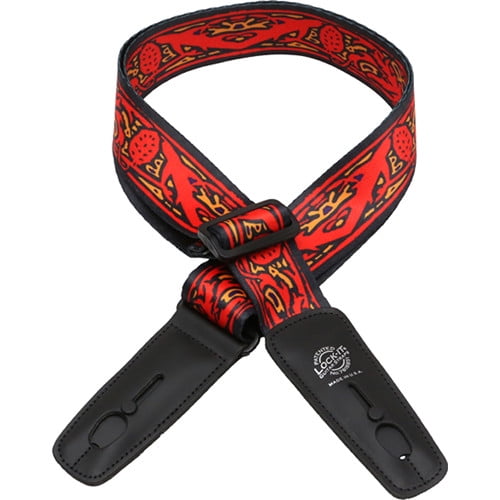 Lock-It Straps Bob Masse Rock Art Leather End Guitar Strap, Red Thistles