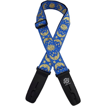 Lock-It Straps Jacquard 2" Locking Guitar Strap Blue with Gold Moons