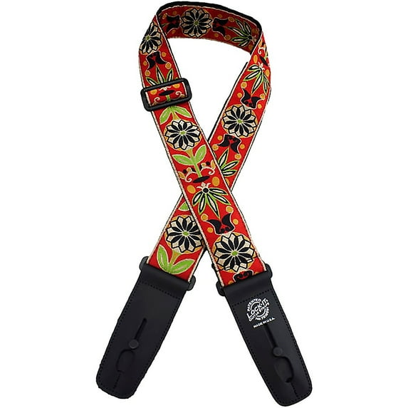 Lock-It Straps Jacquard 2" Locking Guitar Strap Red with Gold Flowers