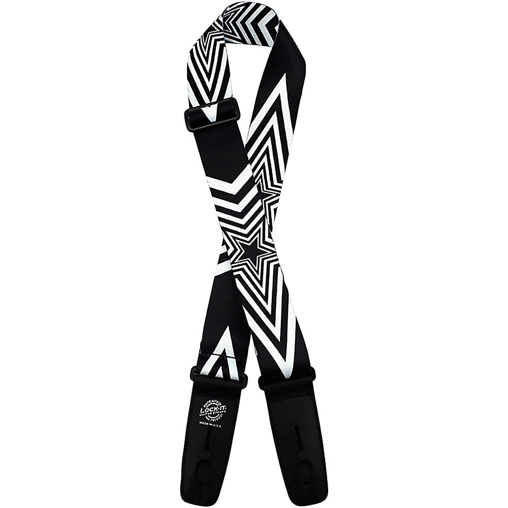 Lock-It Straps Polymer Plush 2" Locking Guitar Strap Big Star Black/White