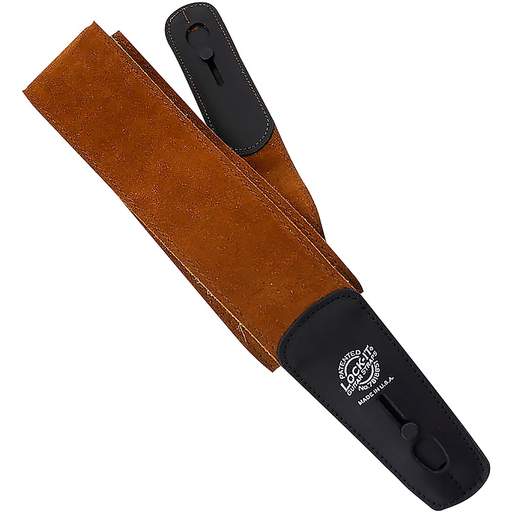 Lock-It Straps Suede 2.5" Locking Guitar Strap Brown