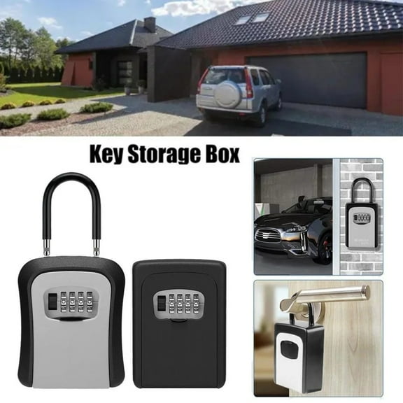 Lock Key Lock Box, Outdoor Lock Box for House Keys, Portable Combination Lockbox Resettable Code, B00E70, Black 1PC