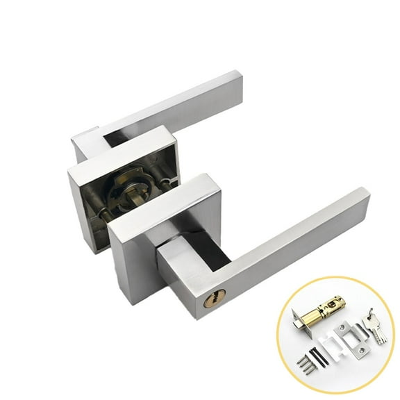 Lock Lever Door Handle Set External Door Lock Set Square Privacy Door Lever Nickel Silver Smile Home