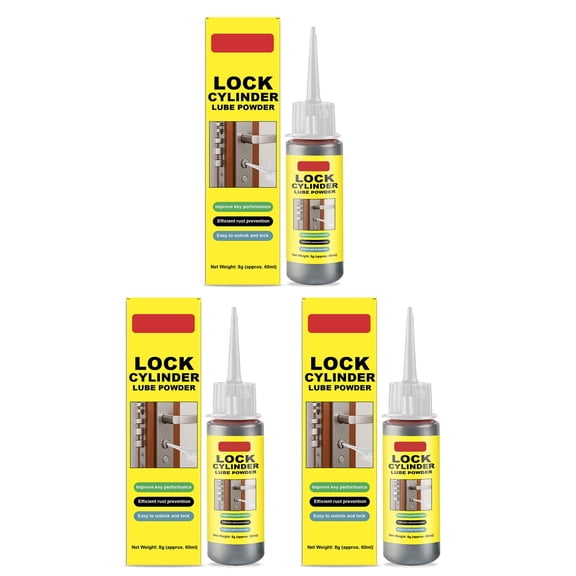 Lock Lubricant Powder 3 Pack Dry Graphite Lock Cylinder Lubricant Spray Key Anti Rust Mntenance Tool for Door Locks Padlocks Car Locks Easy Application No Mess Grease Free
