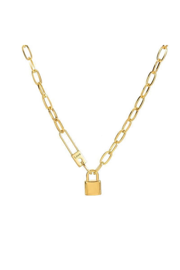 Lock Necklace for Women Paperclip Link Chain 18K Gold Plated Dainty Pendant Necklace Love Statement Minimalist Design Padlock Necklace Choker Stainless Steel Personalized Gift Jewelry