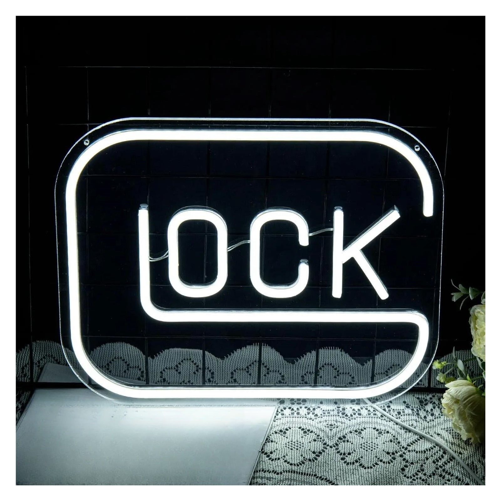 "Lock" Neon Sign LED Light For Wall Decor USB Powered For Garage Bar Bedroom Dorm Birthday Illuminated 32.5cm26cm