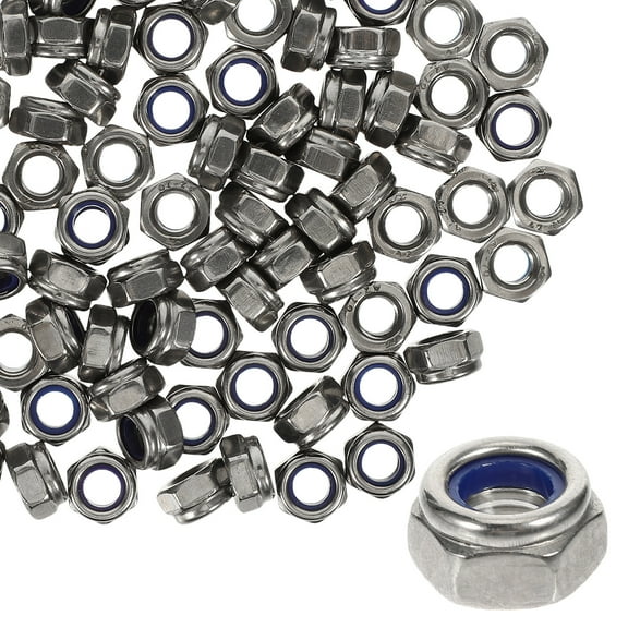 Lock Nuts Hardware Nuts Fasten The Screw Nut Mechanical Nylon 304 Stainless Steel Silver 1.00X1.00X0.60CM 100 Pcs