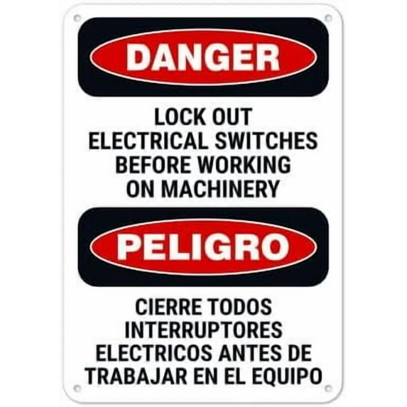 Lock Out Electrical Switches Before Working On Machinery Bilinguan Signs Metal Tin Sign 8x12 Inch Clear Warning for Home & Busines