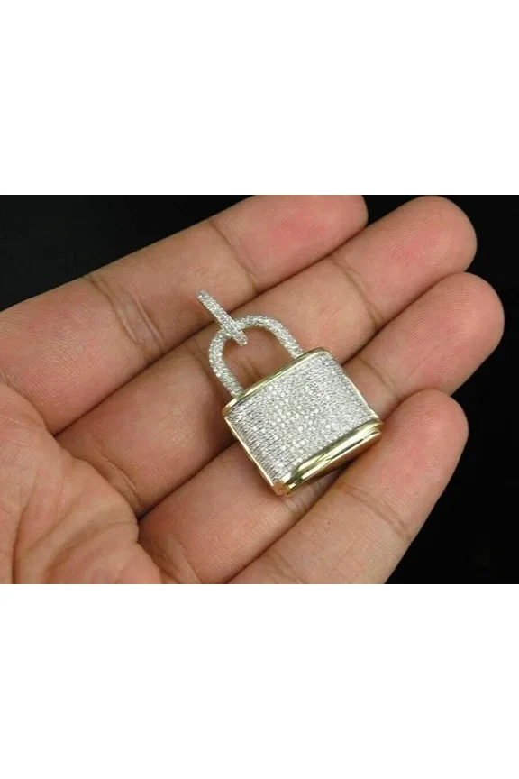 Lock Pendant Charm 2Ct Simulated Diamond Diamond Round 14K Yellow Gold Plated