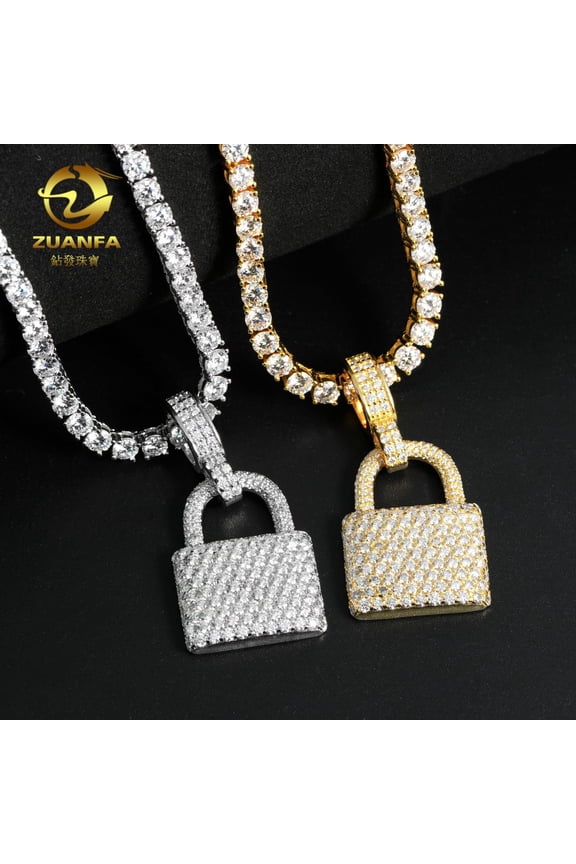 Lock Pendant, S925 Silver with D-Color VVS Moissanite, Trendy Hip-Hop Pendant Necklace, Faster Than a Diamond Tester