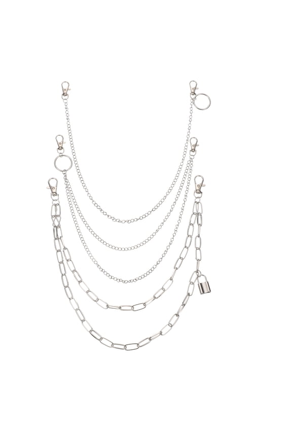 Lock Punk Pants Chain Belt Wallet Chain with Lobster Clasps for Hip Hop Accessories Silver Tone