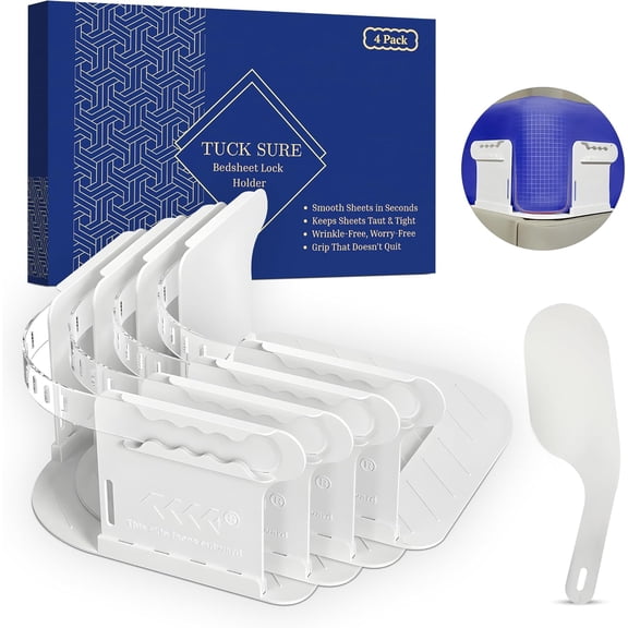 Lock Sheet Holder Set + Free Sheet Tucker  One-Time Install Bedsheet Lock Straps, Universal Fit for Twin to King