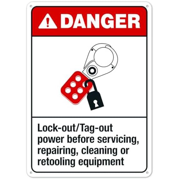 Lock Out Tag Out Power Before Servicing Repairing Cleaning Or Retooling Equipment Sign,Facility Safety Signs Metal Tin Sign 8x12 Inch Clear Warning for Home & Busines