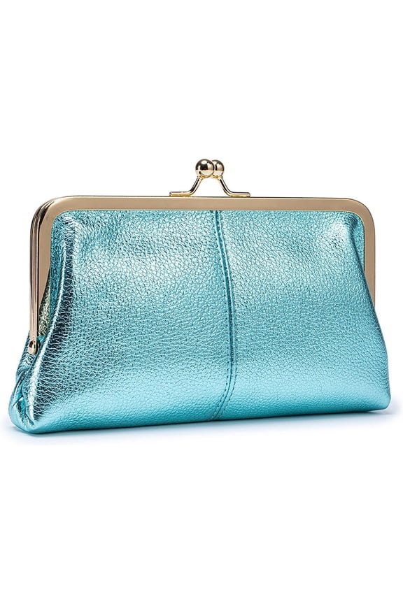 Lock Wallet for Women, Multi-card Slots Card Holder Clutch Purse Travel Wallet (Pearlescent Blue)