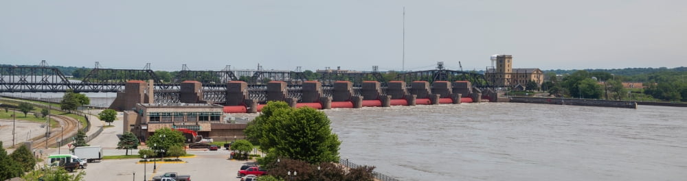 Lock and Dam No 15 on the Mississippi River between Davenport Iowa and Rock Island Illinois USA Canvas Art - Panoramic Images (12 x 42)