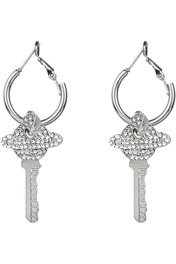 Lock and Key Earrings for Women.Asymmetric Lock Key Earring, Padlock Dangle Hoop Earrings Key Punk Edgy Aesthetic Earrings